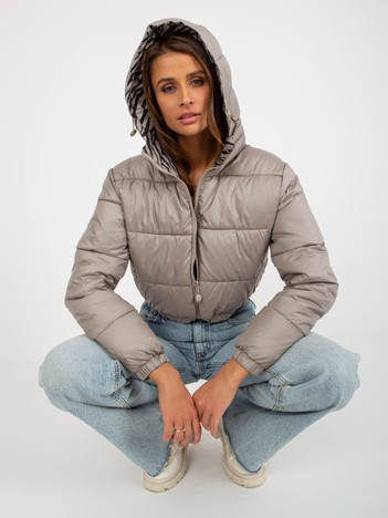 Ciemnobeżowa dwustronna kurtka pikowana w zebrę