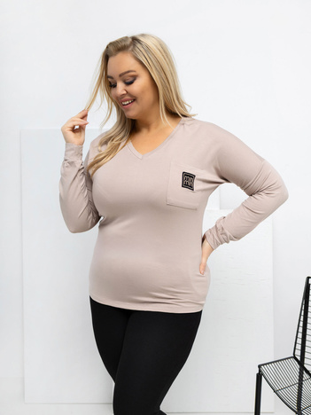 Beżowa bluzka plus size z długim rękawem