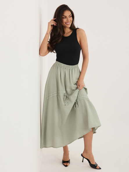 Khaki długa spódnica z domieszką lnu
