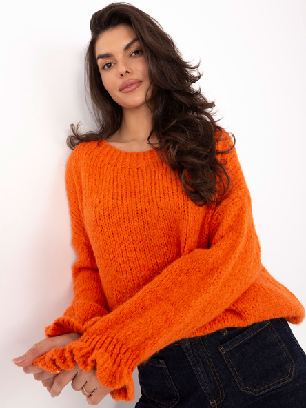 Pomarańczowy damski sweter z domieszką wełny