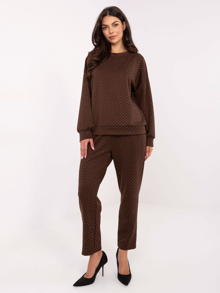 Brązowy elegancki komplet z aplikacjami RUE PARIS