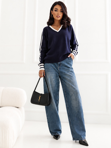 Ciemnoniebieskie damskie jeansy typu barrel leg SUBLEVEL