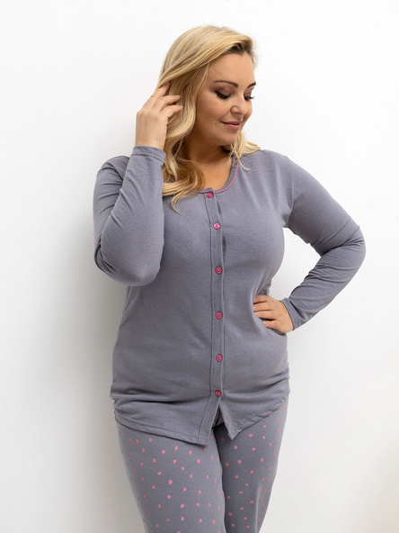 Ciemnoszara piżama plus size z rozpinaną bluzką