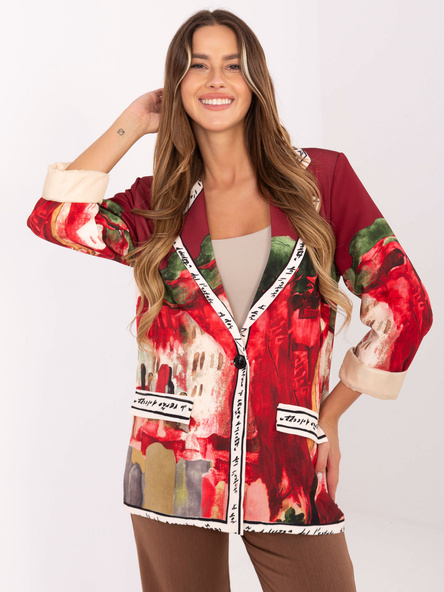 Bordowa damska marynarka z nadrukiem