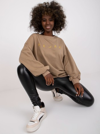 Ciemnobeżowo-złota dresowa bluza bez kaptura oversize Damiette