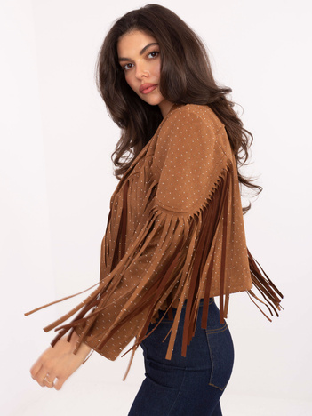 Camelowa zamszowa kurtka z aplikacjami