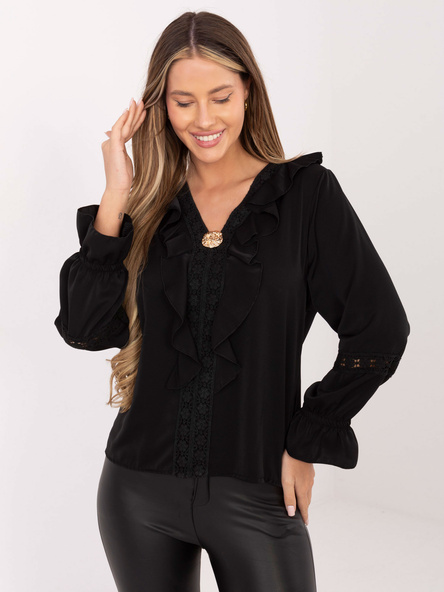 Czarna elegancka bluzka z rękawem typu dzwon