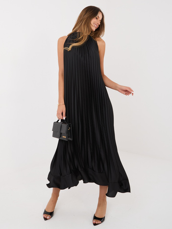 Czarna midi sukienka z wiązaniem na ramieniu RUE PARIS