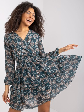 Zielona wzorzysta sukienka z falbaną Kim OCH BELLA