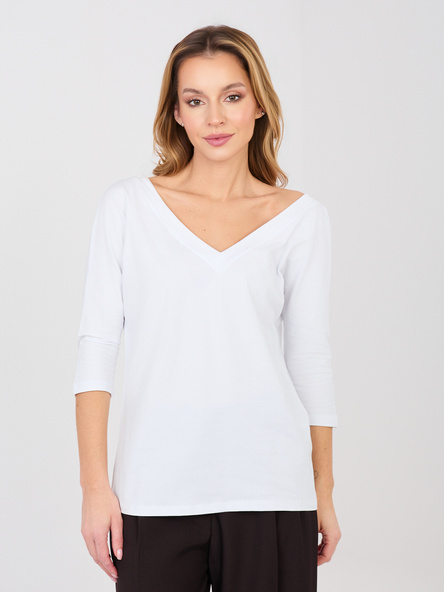 Biała damska bluzka basic z rękawem 3/4 RUE PARIS