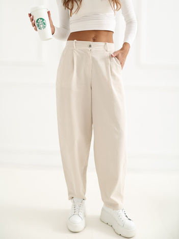 Jasnobeżowe sztruksowe spodnie z nogawką 7/8 RUE PARIS