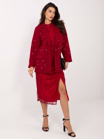 Bordowa elegancka marynarka z cyrkoniami