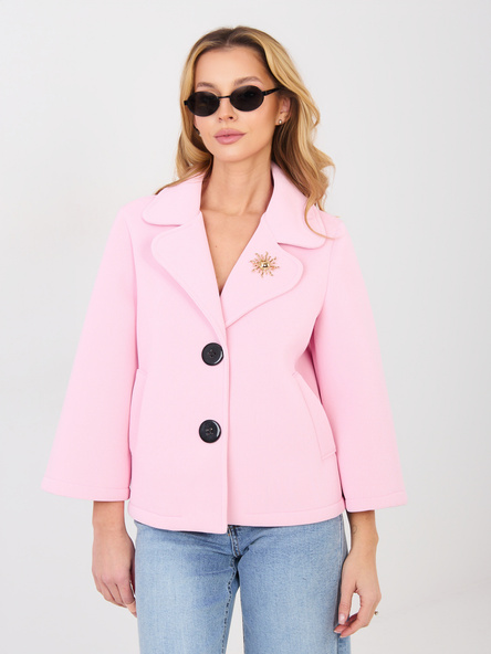 Jasnoróżowy jednorzędowy płaszcz damski