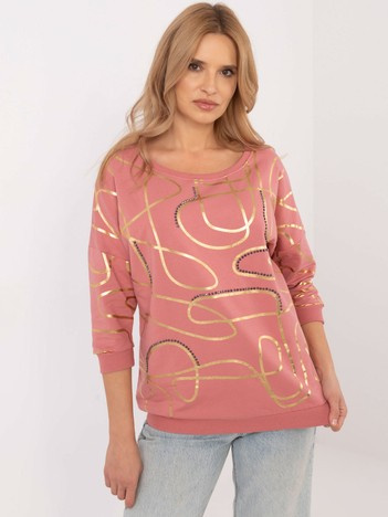Brudnoróżowa bluzka z nadrukiem i rękawem 3/4