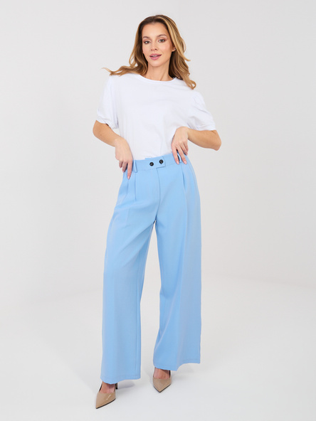 Pastelowe niebieskie garniturowe spodnie z zakładkami RUE PARIS