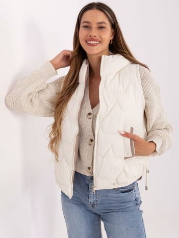 Ecru puchowa kamizelka z kieszeniami