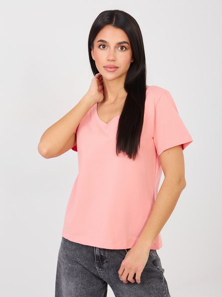 Brzoskwiniowy klasyczny t-shirt basic RUE PARIS