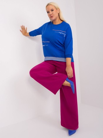 Kobaltowa bawełniana bluzka plus size z aplikacją