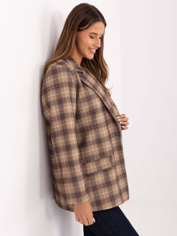 Beżowo-camelowa marynarka oversize w kratę