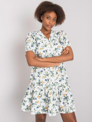 Biała sukienka z falbaną Cassadie RUE PARIS