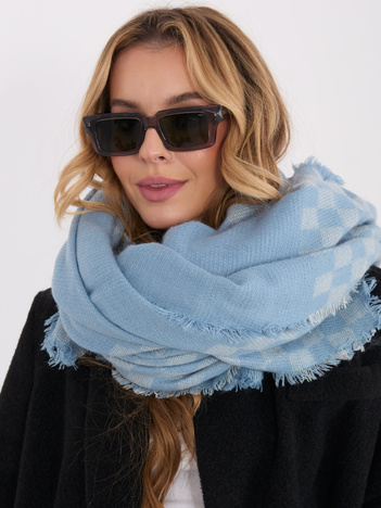 Jasnoniebiesko-ecru szal w geometryczny wzór