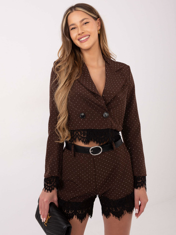 Brązowa elegancka marynarka z koronką