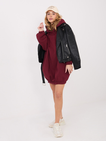 Bordowa dresowa sukienka z gumką na dole