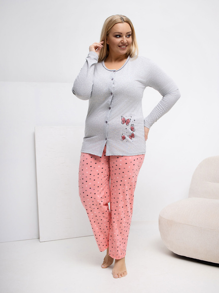 Szara dwuczęściowa piżama plus size z bawełny