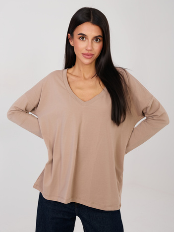 Ciemnobeżowa bluzka oversize z długim rękawem RUE PARIS
