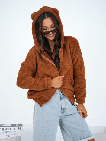 Jasnobrązowa futrzana bluza z kieszeniami