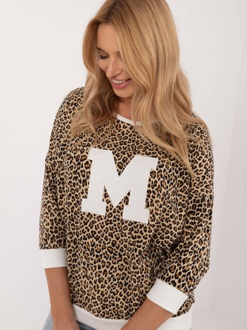 Ecru-beżowa casualowa bluzka w panterkę
