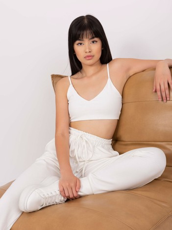 Ecru damskie spodnie dresowe z wysokim stanem