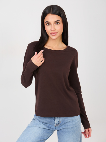 Czekoladowy longsleeve z okrągłym dekoltem RUE PARIS