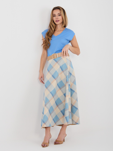 Niebieska rozkloszowana spódnica w kratę