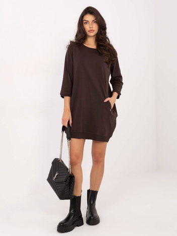 Czekoladowa sukienka basic z kieszeniami Salou