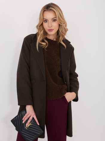 Czekoladowy przejściowy płaszcz z kieszeniami