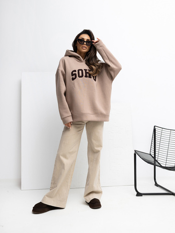 Ciemnobeżowa ocieplana bluza z kapturem RUE PARIS