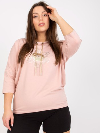Brudnoróżowa bluzka plus size z rękawem 3/4