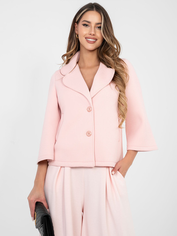 Pastelowy różowy jednorzędowy płaszcz z kołnierzem