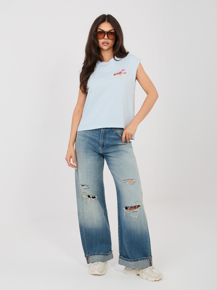 Pastelowy niebieski damski t-shirt bez rękawów SUBLEVEL