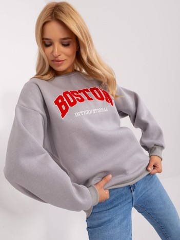 Szara dresowa bluza bez kaptura z napisem