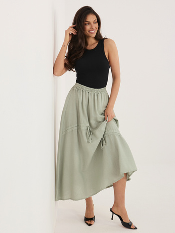 Khaki długa spódnica z domieszką lnu