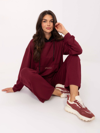 Bordowy damski komplet z bluzą kangurką