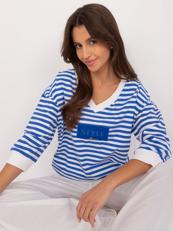 Kobaltowo-biała damska bluzka na co dzień w paski