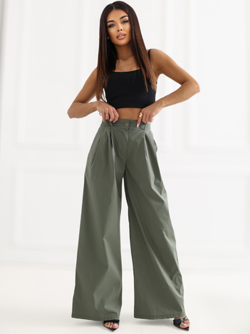 Khaki damskie spodnie palazzo z kieszeniami RUE PARIS