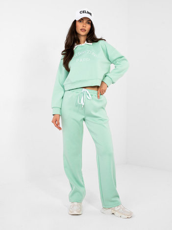 Pastelowy zielony dresowy komplet z kołnierzykiem