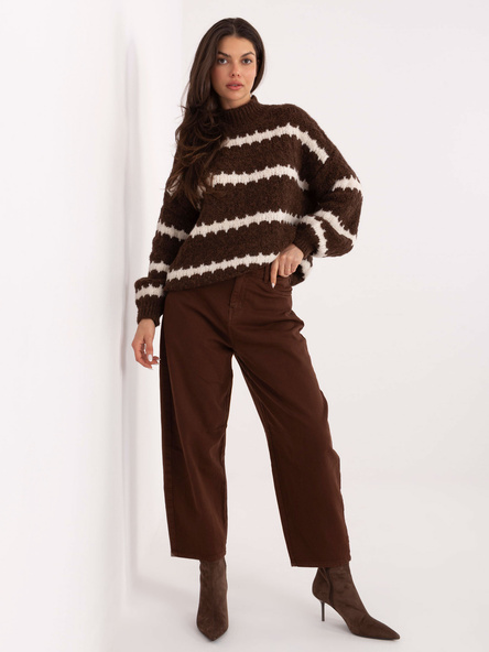 Brązowe damskie jeansy baloon z nogawką 7/8