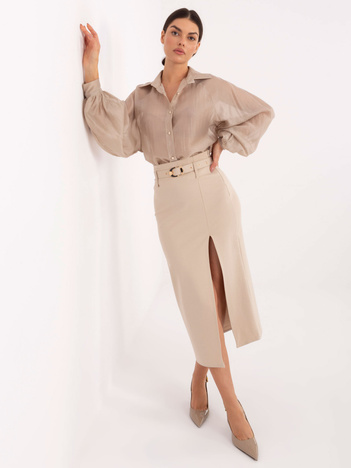 Beżowa ołówkowa spódnica z rozcięciem RUE PARIS