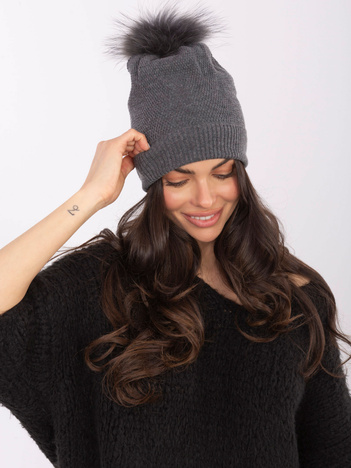 Ciemnoszara zimowa czapka z ociepleniem