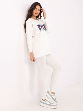Ecru dwuczęściowy komplet z bluzą z nadrukiem